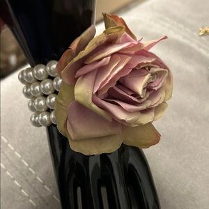 Pink and Cream Rose Bracelet with white pearl